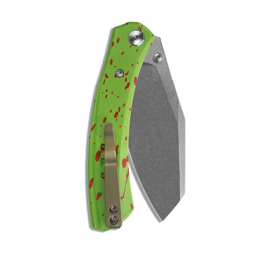 Miguron Karok - 3.4" Stonewashed D2, Green Aluminium Handle