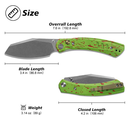 Miguron Karok - 3.4" Stonewashed D2, Green Aluminium Handle