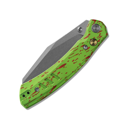 Miguron Karok - 3.4" Stonewashed D2, Green Aluminium Handle