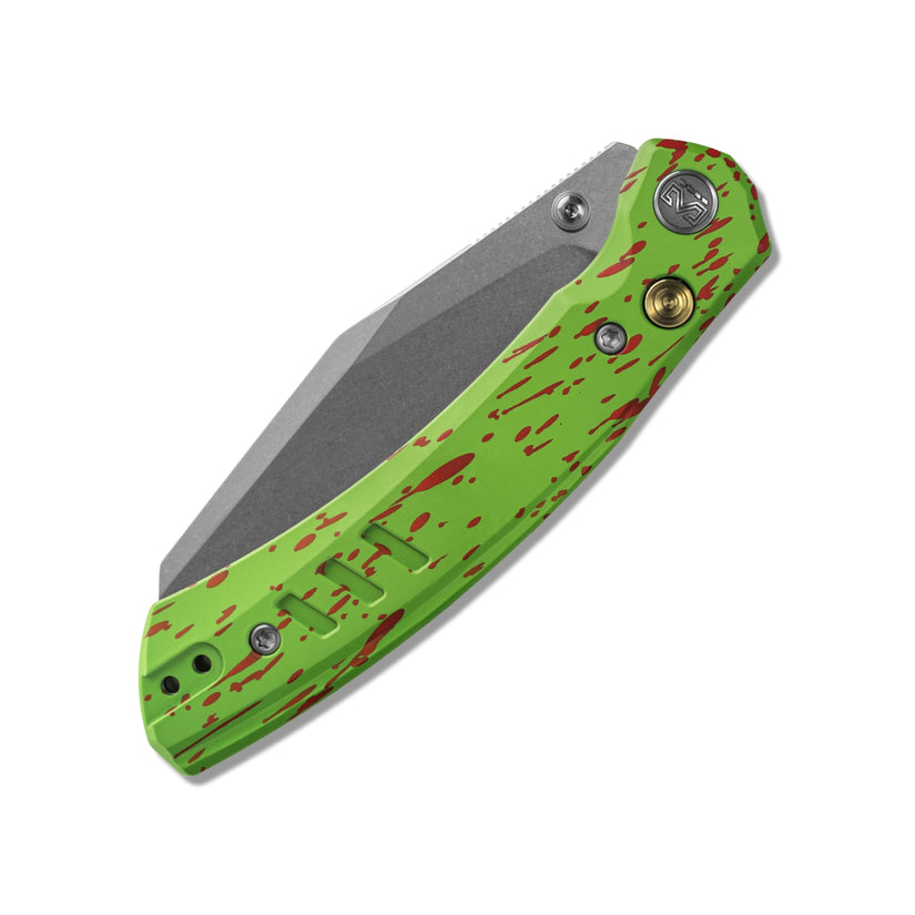 Miguron Karok - 3.4" Stonewashed D2, Green Aluminium Handle