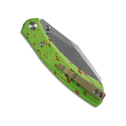 Miguron Karok - 3.4" Stonewashed D2, Green Aluminium Handle