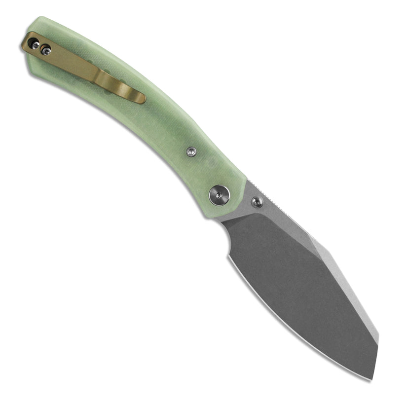 Miguron Karok - 3.4" Stonewashed D2, Glow-in-the-dark Jade G10 Handle