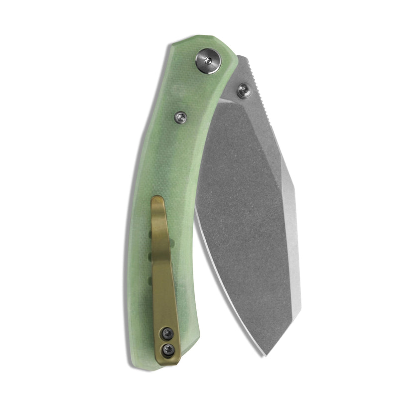 Miguron Karok - 3.4" Stonewashed D2, Glow-in-the-dark Jade G10 Handle