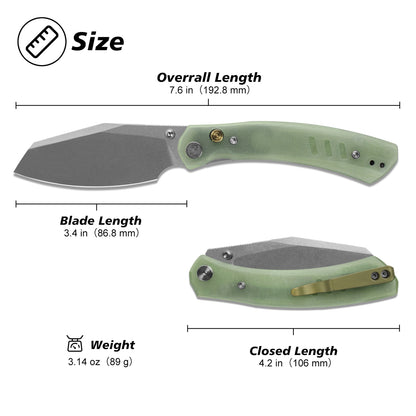 Miguron Karok - 3.4" Stonewashed D2, Glow-in-the-dark Jade G10 Handle
