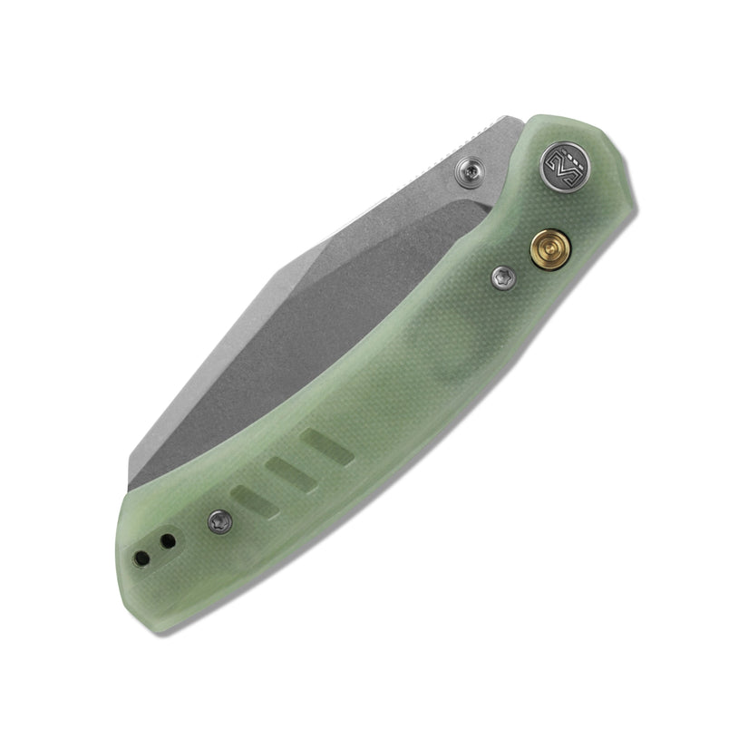 Miguron Karok - 3.4" Stonewashed D2, Glow-in-the-dark Jade G10 Handle