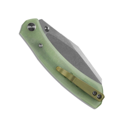 Miguron Karok - 3.4" Stonewashed D2, Glow-in-the-dark Jade G10 Handle