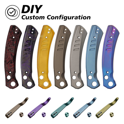 Miguron Karok - 3.4" Stonewashed D2, Anodised Blue/Purple Titanium Handle, Blue Clip