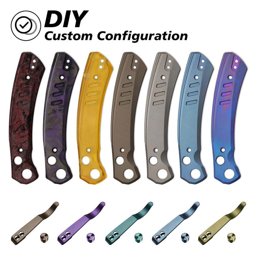 Miguron Karok - 3.4" Stonewashed D2, Anodised Blue/Purple Titanium Handle, Blue Clip