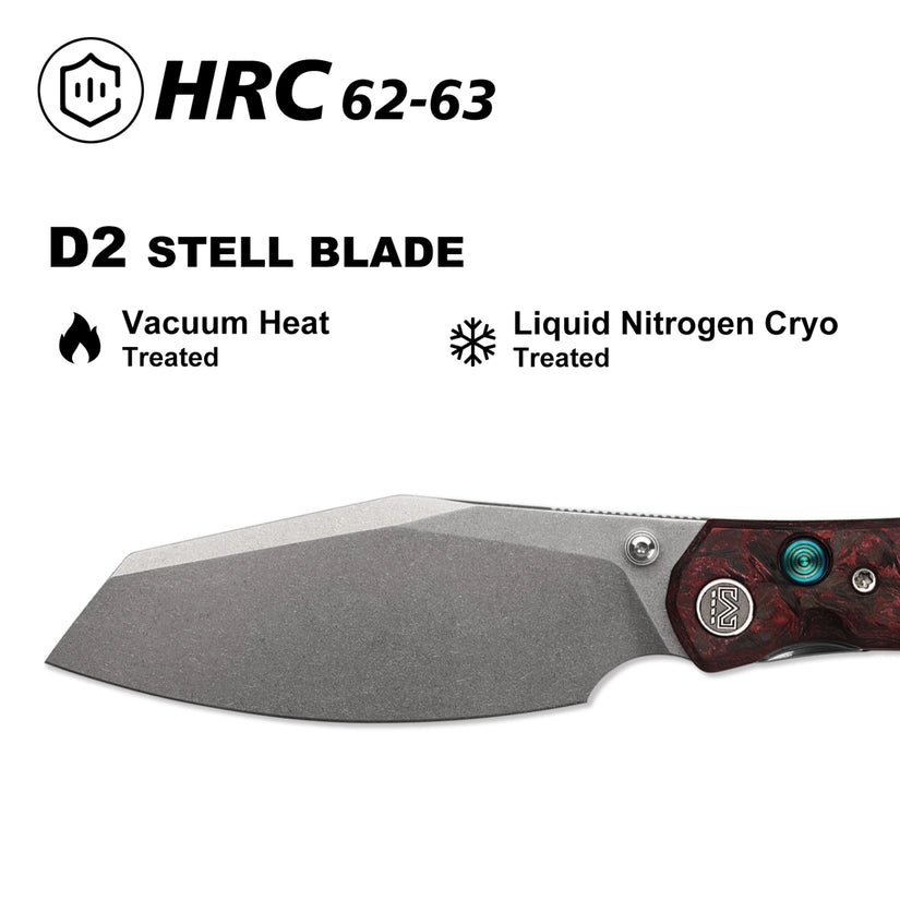 Miguron Karok - 3.4" Stonewashed D2, Anodised Blue/Purple Titanium Handle, Blue Clip