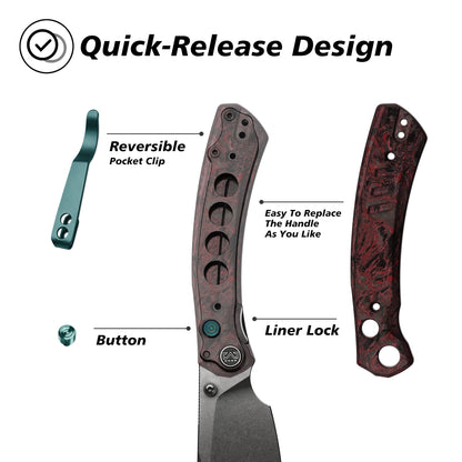 Miguron Karok - 3.4" Stonewashed D2, Anodised Blue/Purple Titanium Handle, Blue Clip