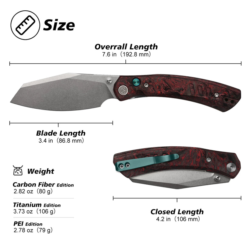 Miguron Karok - 3.4" Stonewashed D2, Anodised Blue/Purple Titanium Handle, Blue Clip