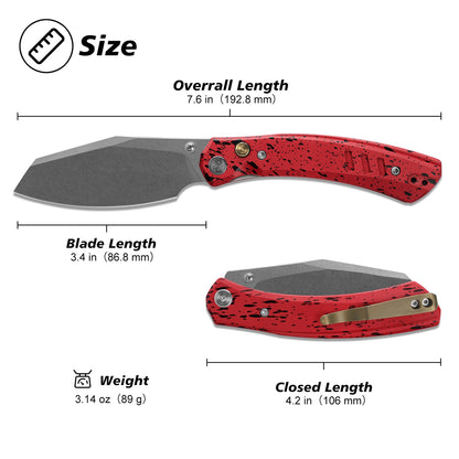 Miguron Karok - 3.4" Stonewashed D2, Red Aluminium Handle