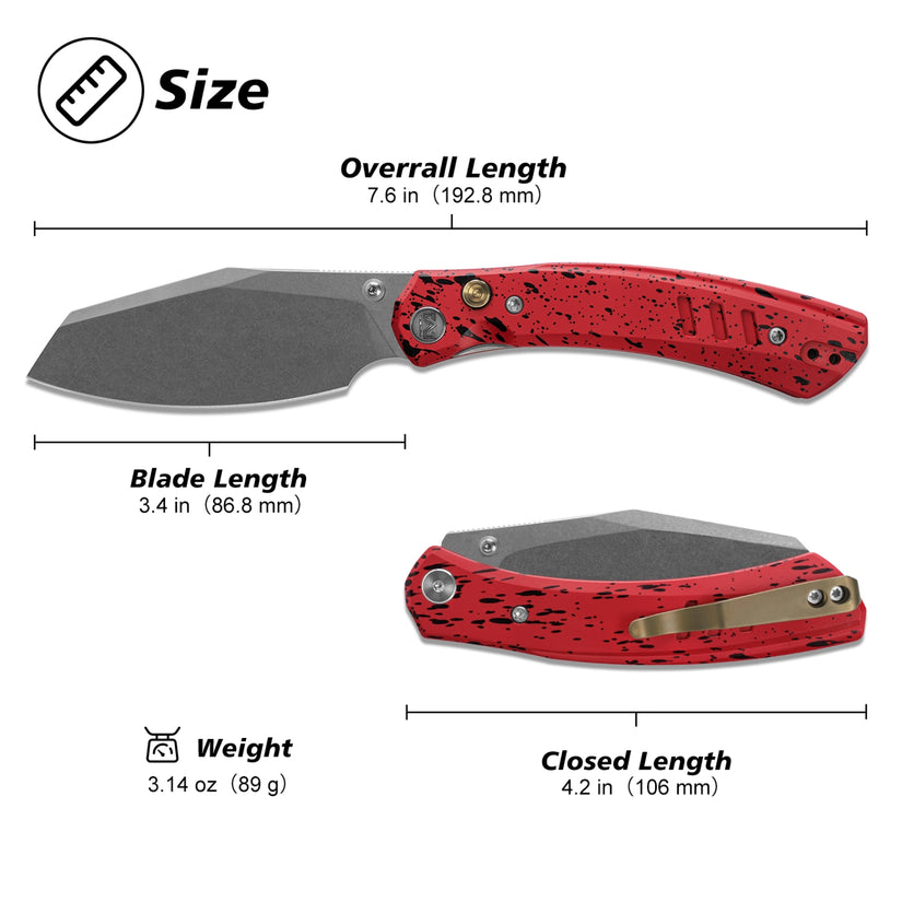 Miguron Karok - 3.4" Stonewashed D2, Red Aluminium Handle