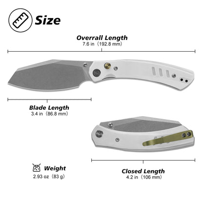 Miguron Karok - 3.4" Stonewashed D2, White G10 Handle