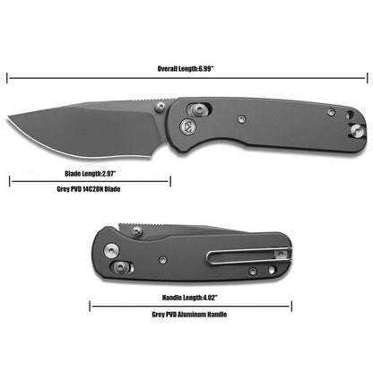 Miguron Katou - 2.97" 14C28N Grey PVD Blade, Grey PVD Aluminium Handle