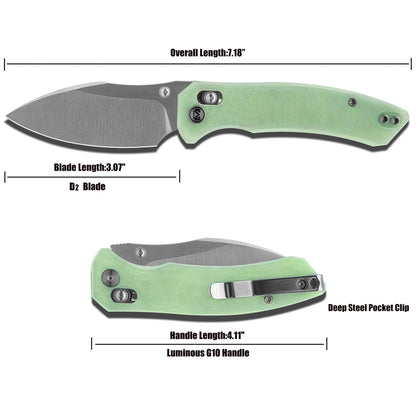 Miguron Norsa - 3.07" D2 Blade, Glow-in-the-dark Jade G10 Handle
