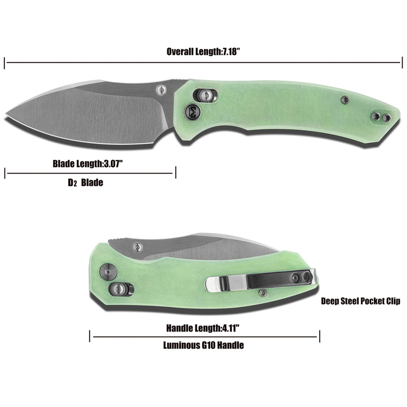 Miguron Norsa - 3.07" D2 Blade, Glow-in-the-dark Jade G10 Handle