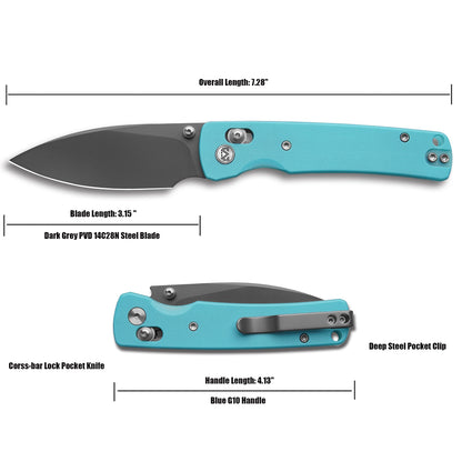 Miguron Vakor - 3.15" 14C28N Dark Grey PVD Blade, Blue G10 Handle