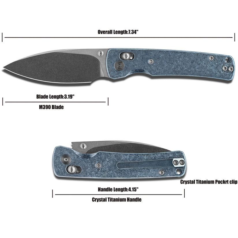 Miguron Vakor - 3.19" M390 Stonewash Blade, Blue Crystal Titanium Handle