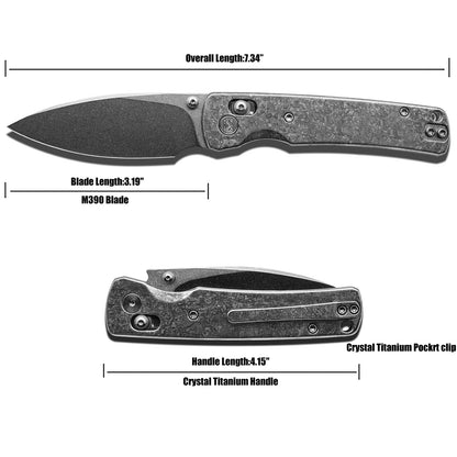 Miguron Vakor - 3.19" M390 Stonewash Blade, Silver Crystal Titanium Handle