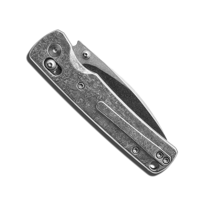 Miguron Vakor - 3.19" M390 Stonewash Blade, Silver Crystal Titanium Handle