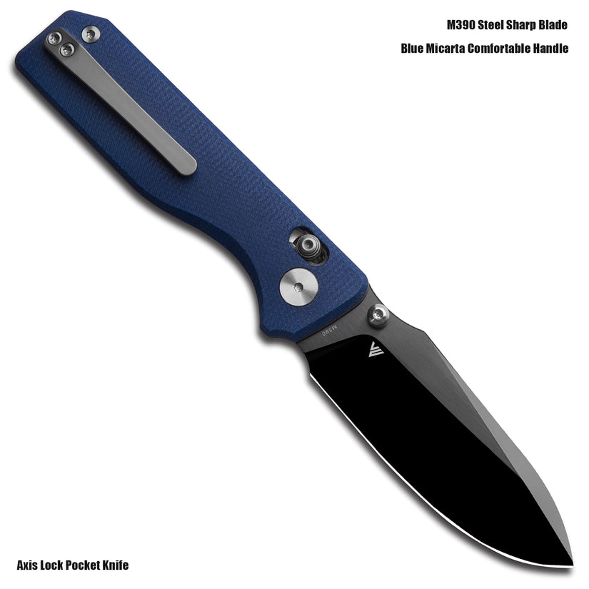 Miguron Vane II - 3.25" M390 DLC Satin Blade, Blue Micarta Handle