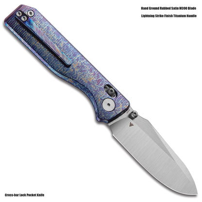 Miguron Vane II - 3.25" M390 Hand Ground Rubbed Satin Blade, Lightning Titanium Handle