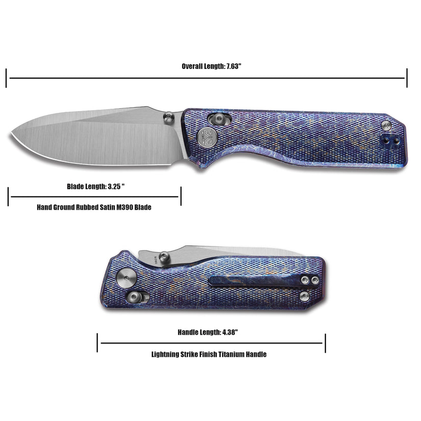 Miguron Vane II - 3.25" M390 Hand Ground Rubbed Satin Blade, Lightning Titanium Handle