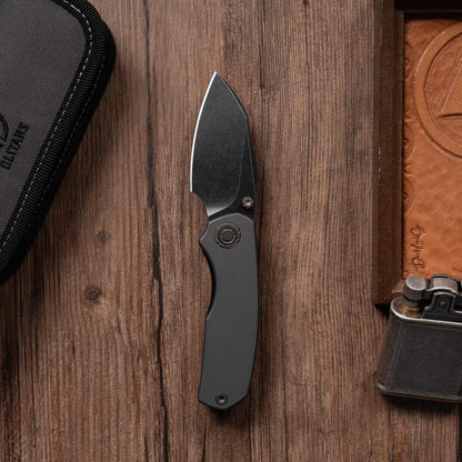 Olitans Mini Ti-Mastiff T074 - 2.36" Black PVD Stonewashed M390 Blade, Titanium Handle