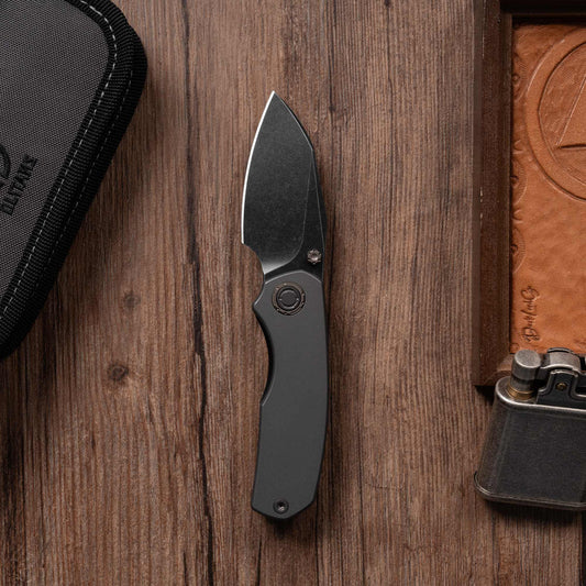 Olitans Mini Ti-Mastiff T074 - 2.36" Black PVD Stonewashed M390 Blade, Titanium Handle