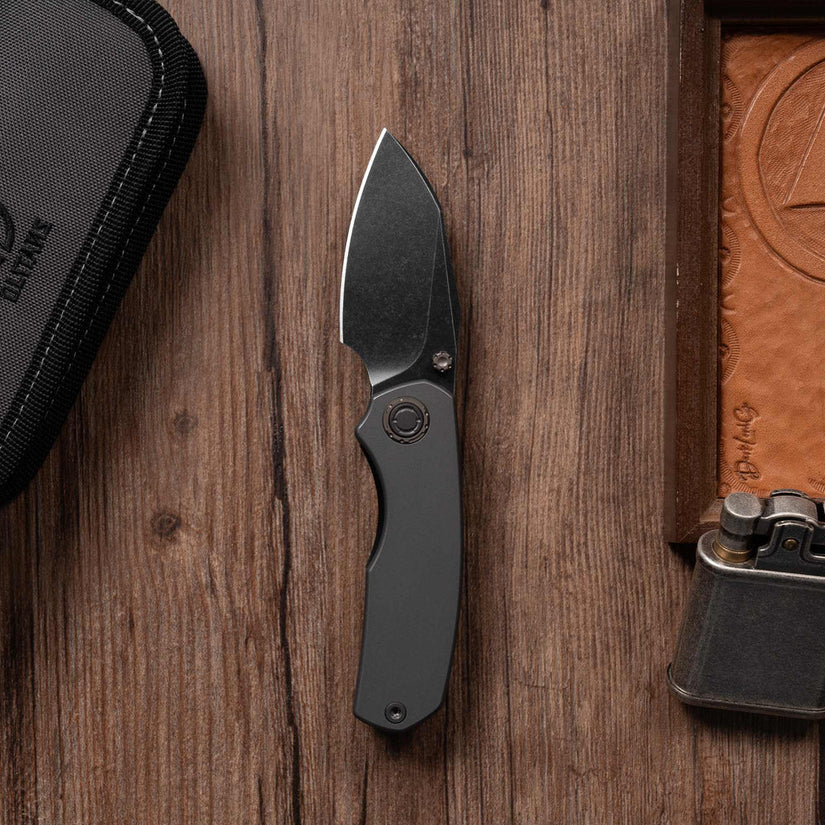 Olitans Mini Ti-Mastiff T074 - 2.36" Black PVD Stonewashed M390 Blade, Titanium Handle