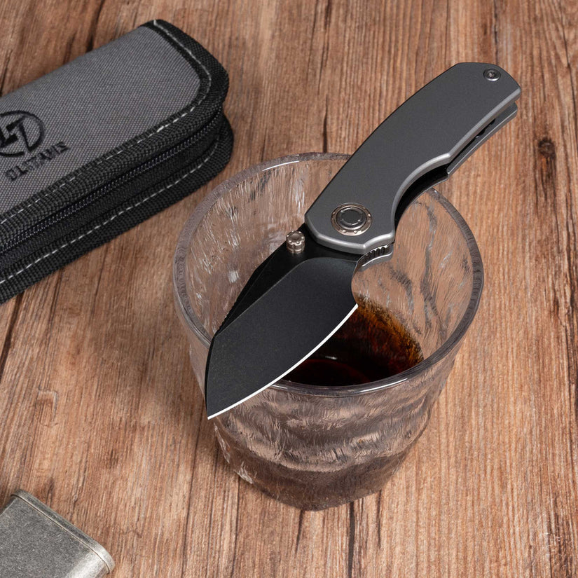 Olitans Mini Ti-Mastiff T074 - 2.36" Black PVD Stonewashed M390 Blade, Titanium Handle