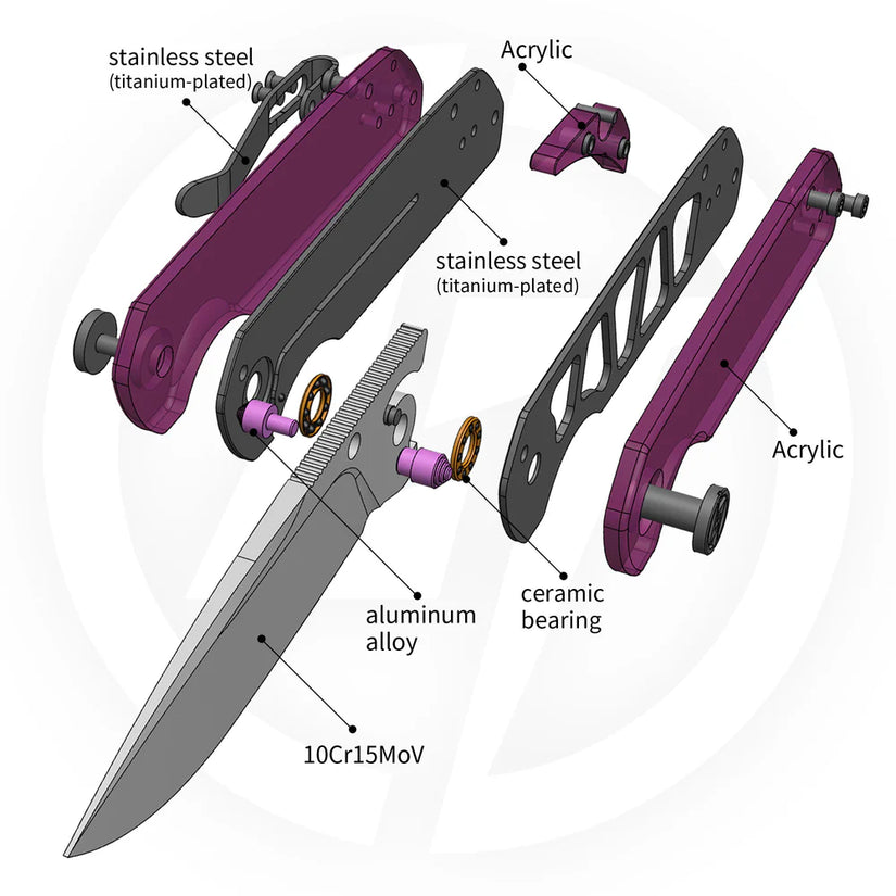Olitans Lemon Shark G071 - 3.27" 10Cr15Mov Stonewashed Blade, Purple Acrylic Handle