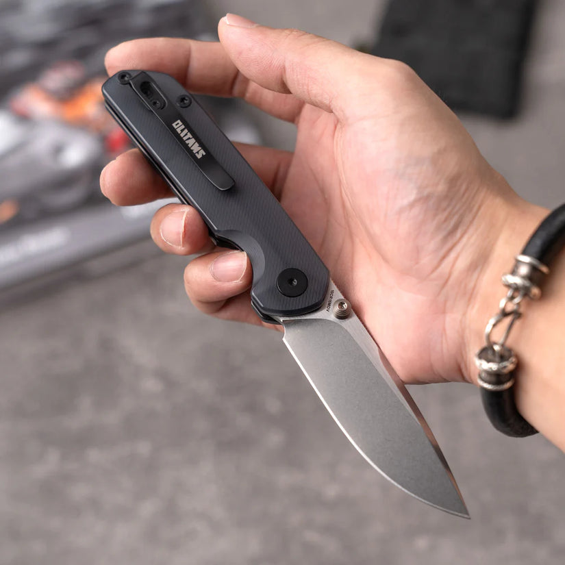 Olitans Lemon Shark G071 - 3.27" 10Cr15Mov Stonewashed Blade, Grey Acrylic Handle