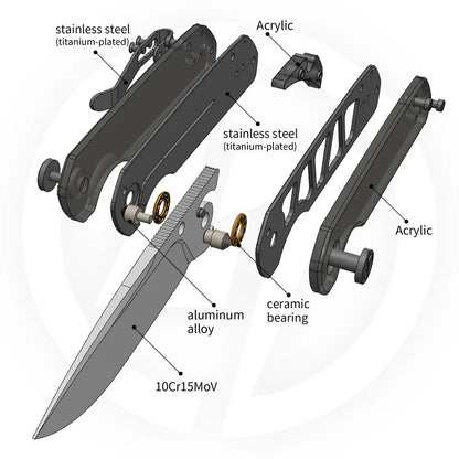 Olitans Lemon Shark G071 - 3.27" 10Cr15Mov Stonewashed Blade, Grey Acrylic Handle