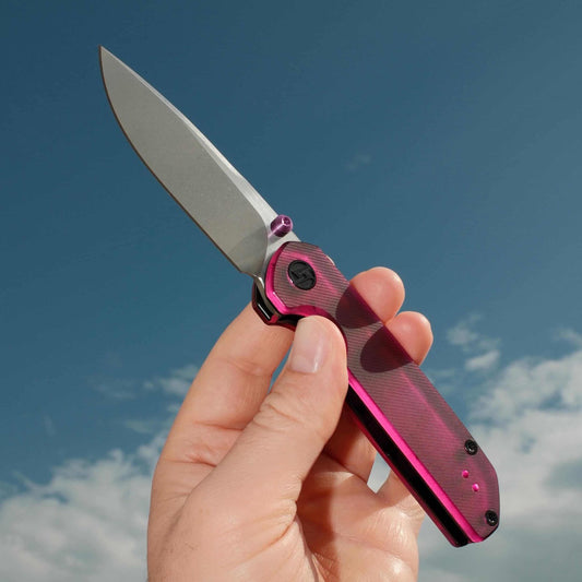 Olitans Lemon Shark G071 - 3.27" 10Cr15Mov Stonewashed Blade, Purple Acrylic Handle