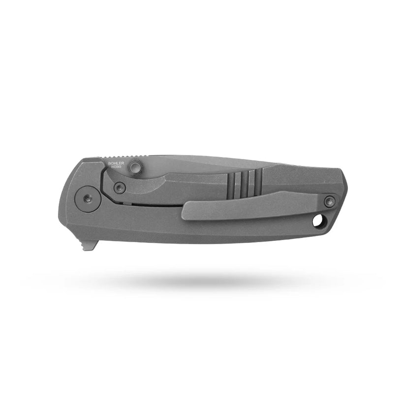 Olitans Bomber 2.0 T065 - 2.95" M390 Stonewashed Blade, Dark Grey Titanium Handle