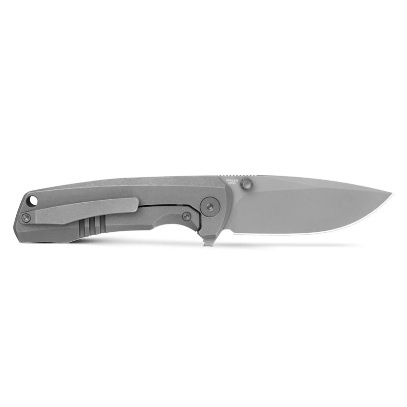 Olitans Bomber 2.0 T065 - 2.95" M390 Stonewashed Blade, Dark Grey Titanium Handle