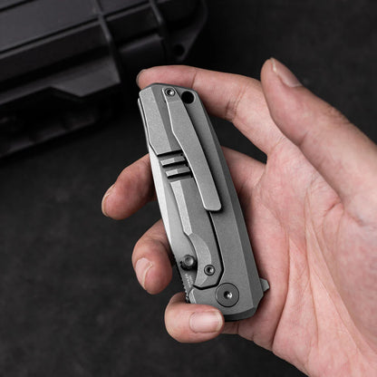 Olitans Bomber 2.0 T065 - 2.95" M390 Stonewashed Blade, Dark Grey Titanium Handle