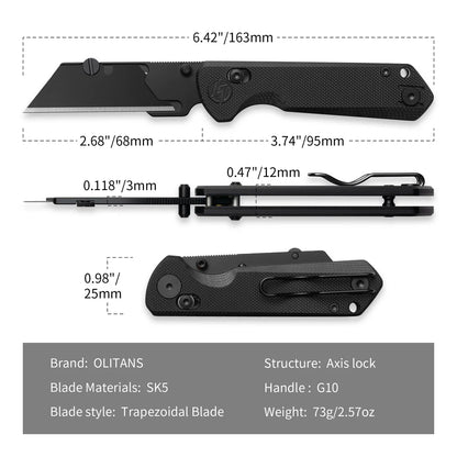 Olitans Adélie Penguin G076 - 2.68" Black Utility Blade, Black G10 Handle