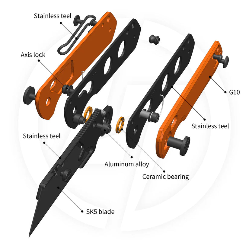 Olitans Adélie Penguin G076 - 2.68" Black Utility Blade, Orange G10 Handle
