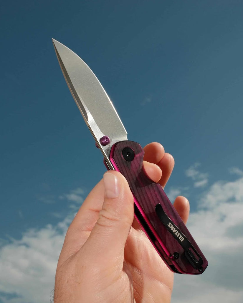 Olitans Lemon Shark G071 - 3.27" 10Cr15Mov Stonewashed Blade, Purple Acrylic Handle