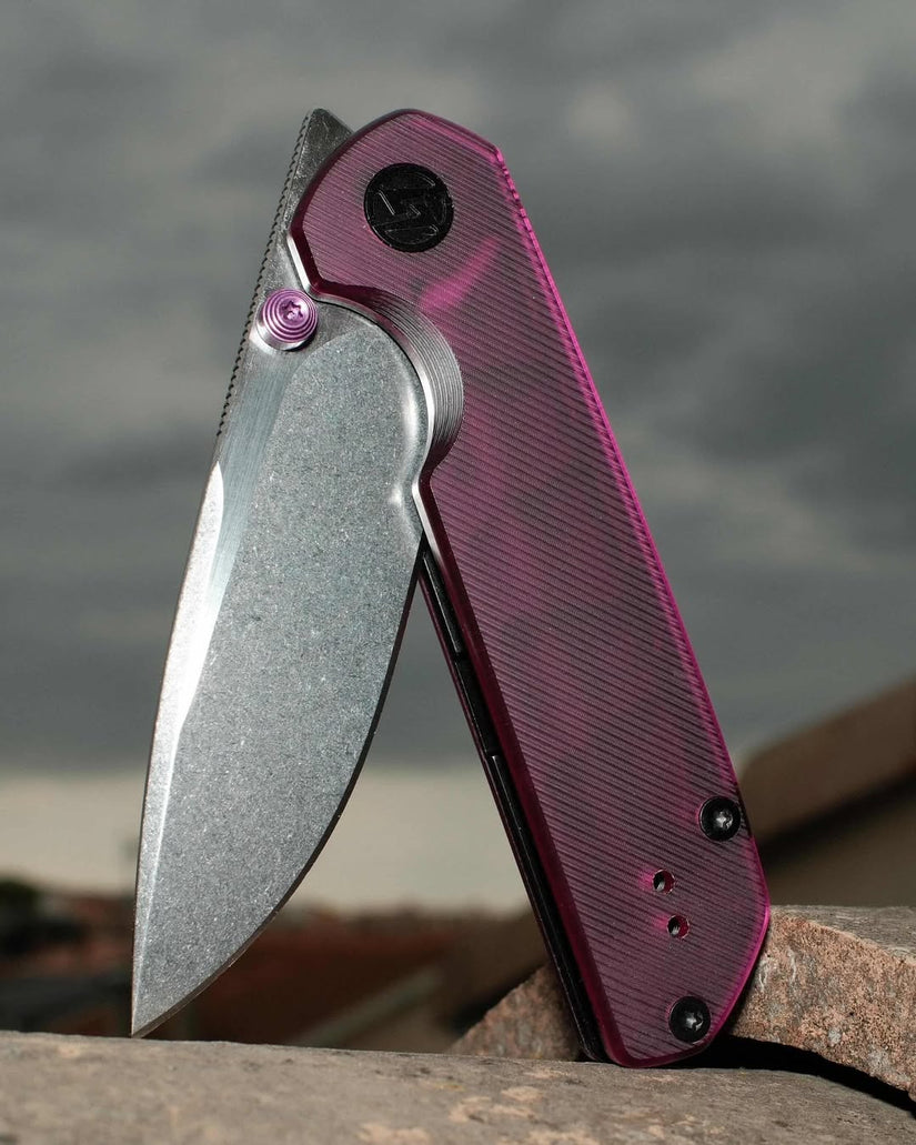 Olitans Lemon Shark G071 - 3.27" 10Cr15Mov Stonewashed Blade, Purple Acrylic Handle