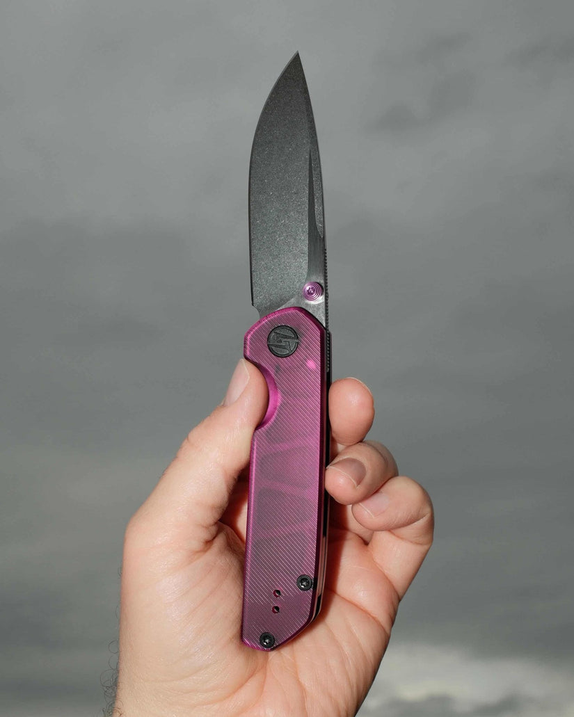 Olitans Lemon Shark G071 - 3.27" 10Cr15Mov Stonewashed Blade, Purple Acrylic Handle