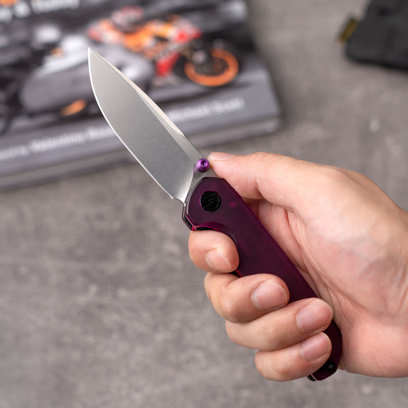 Olitans Lemon Shark G071 - 3.27" 10Cr15Mov Stonewashed Blade, Purple Acrylic Handle