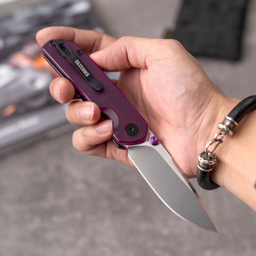 Olitans Lemon Shark G071 - 3.27" 10Cr15Mov Stonewashed Blade, Purple Acrylic Handle