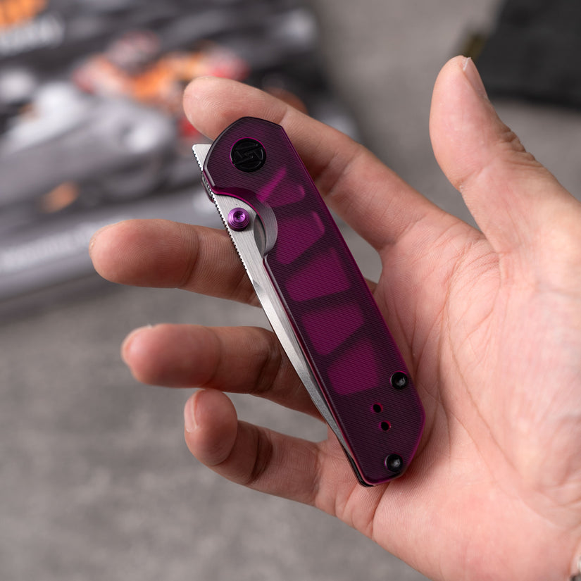 Olitans Lemon Shark G071 - 3.27" 10Cr15Mov Stonewashed Blade, Purple Acrylic Handle