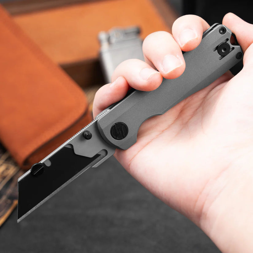 Olitans Ti Nova T078 - 2.68" Black Utility Blade, Dark Grey Stonewashed Titanium Handle