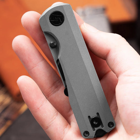 Olitans Ti Nova T078 - 2.68" Black Utility Blade, Dark Grey Stonewashed Titanium Handle