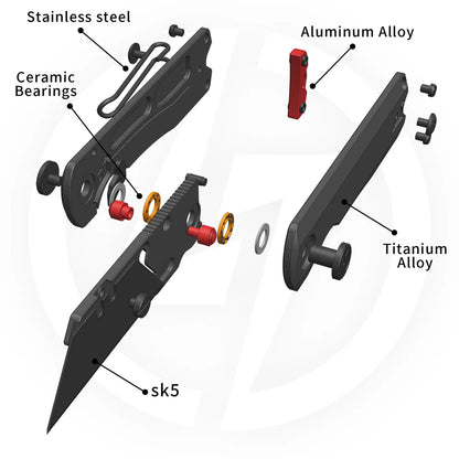 Olitans Ti Nova T078 - 2.68" Black Utility Blade, Black Titanium Handle